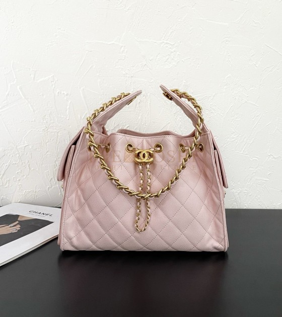 Ch**el 25C Hobo AS5631 Hobo Drawstring Bag Pink Leather with Gold Chain 22*12.5*20CM Master Quality