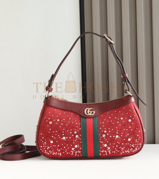 Gvc*1 Ophidia Small Boston Shoulder Bag Burgundy Size 26×15×6.5cm Master Quality