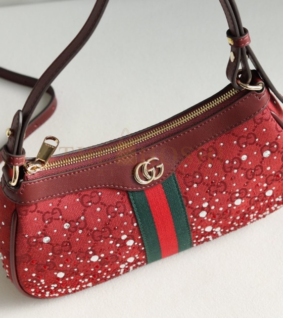 Gvc*1 Ophidia Small Boston Shoulder Bag Burgundy Size 26×15×6.5cm Master Quality