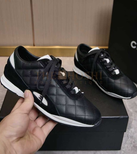 Ch**el Leather Sneakers Black Calfskin Low-Top