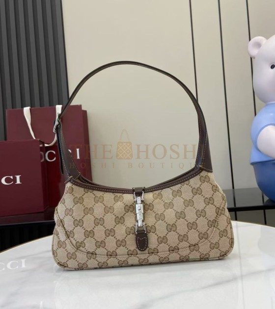 Gvc*1 Jackie Slim Famiglia Crossbody Bag GG Canvas Leather Trim Beige Brown 27×13×6cm Master quality