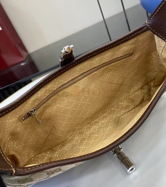 Gvc*1 Jackie Slim Famiglia Crossbody Bag GG Canvas Leather Trim Beige Brown 27×13×6cm Master quality