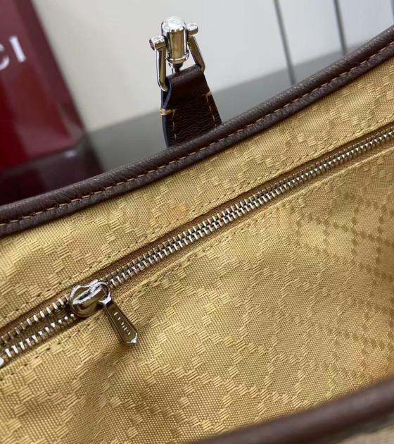 Gvc*1 Jackie Slim Famiglia Crossbody Bag GG Canvas Leather Trim Beige Brown 27×13×6cm Master quality