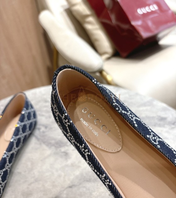 Gvc*1 Crysta GG Ballet Flats Denim Navy Blue Women