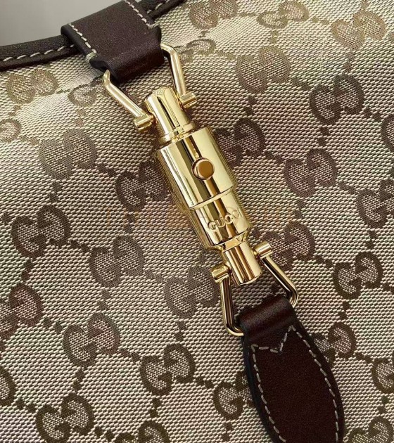 Gvc*1 Jackie Slim Famiglia Crossbody Bag GG Canvas Leather Trim Beige Brown 28×19×4.5cm Master quality