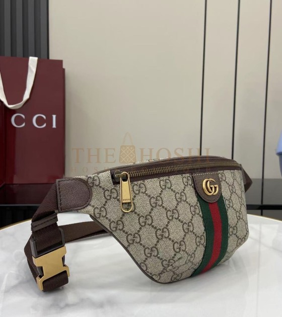 Gvc*1 Ophidia Waist Bag  GG Coated Canvas  Leather Trim Beige Brown 30×14×4.5cm Master quality