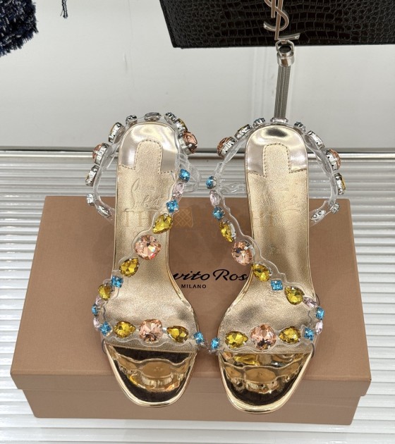 Chr1st1an Louboutin CL Heels Crystal Red Sole Gold Master Quality