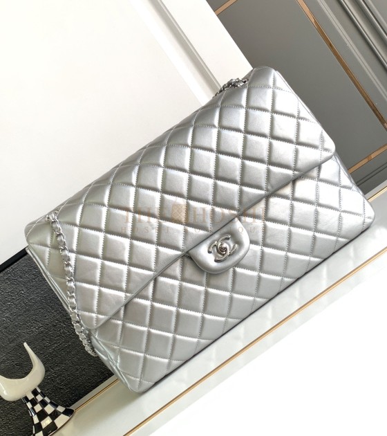 Ch**el Deauville Tote Bag Metallic Lambskin Silver Size 37×28×18cm Master Quality