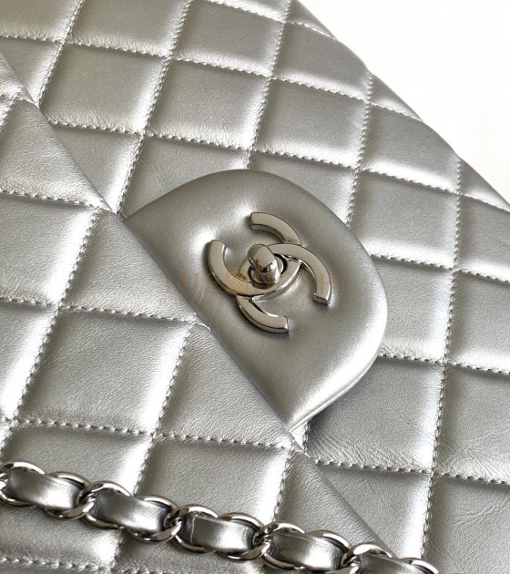 Ch**el Deauville Tote Bag Metallic Lambskin Silver Size 37×28×18cm Master Quality