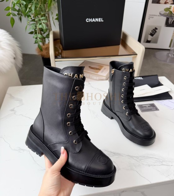 Ch**el Lace-Up Flats Leather Upper  Size 35-42 Black Master Quality