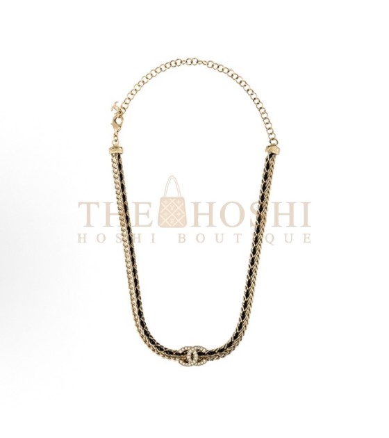 Ch**el CC Logo Pendant Necklace Black