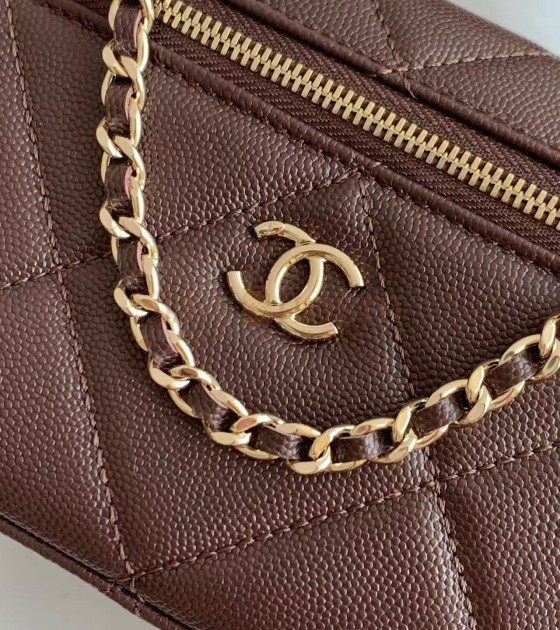Ch**el 25C Caviar Leather Vanity Case Bag with Chain 17x19.5x5cm Master Quality