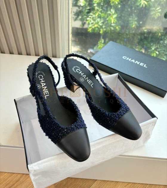 Ch**el Mary Jane Flats Lambskin Lining Leather Sole Blue Women