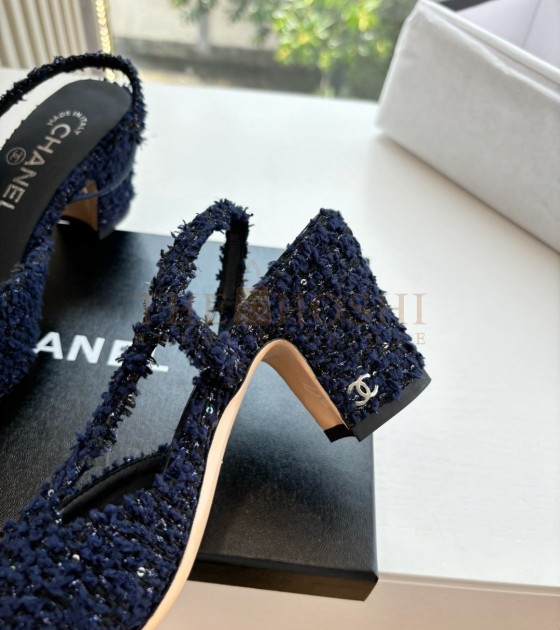 Ch**el Mary Jane Flats Lambskin Lining Leather Sole Blue Women