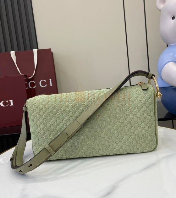 Gvc*1 Half Horsebit Shoulder Bag Brown GG Embossed Suede Brown 31.5×17×12cm