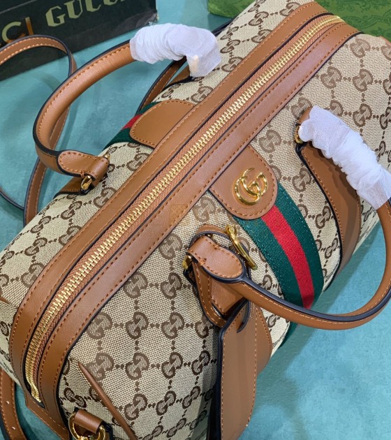 Gvc*1 Ophidia Pillow Bag 30x16x20cm Canvas Red/Green Web Leather Trim Master Quality