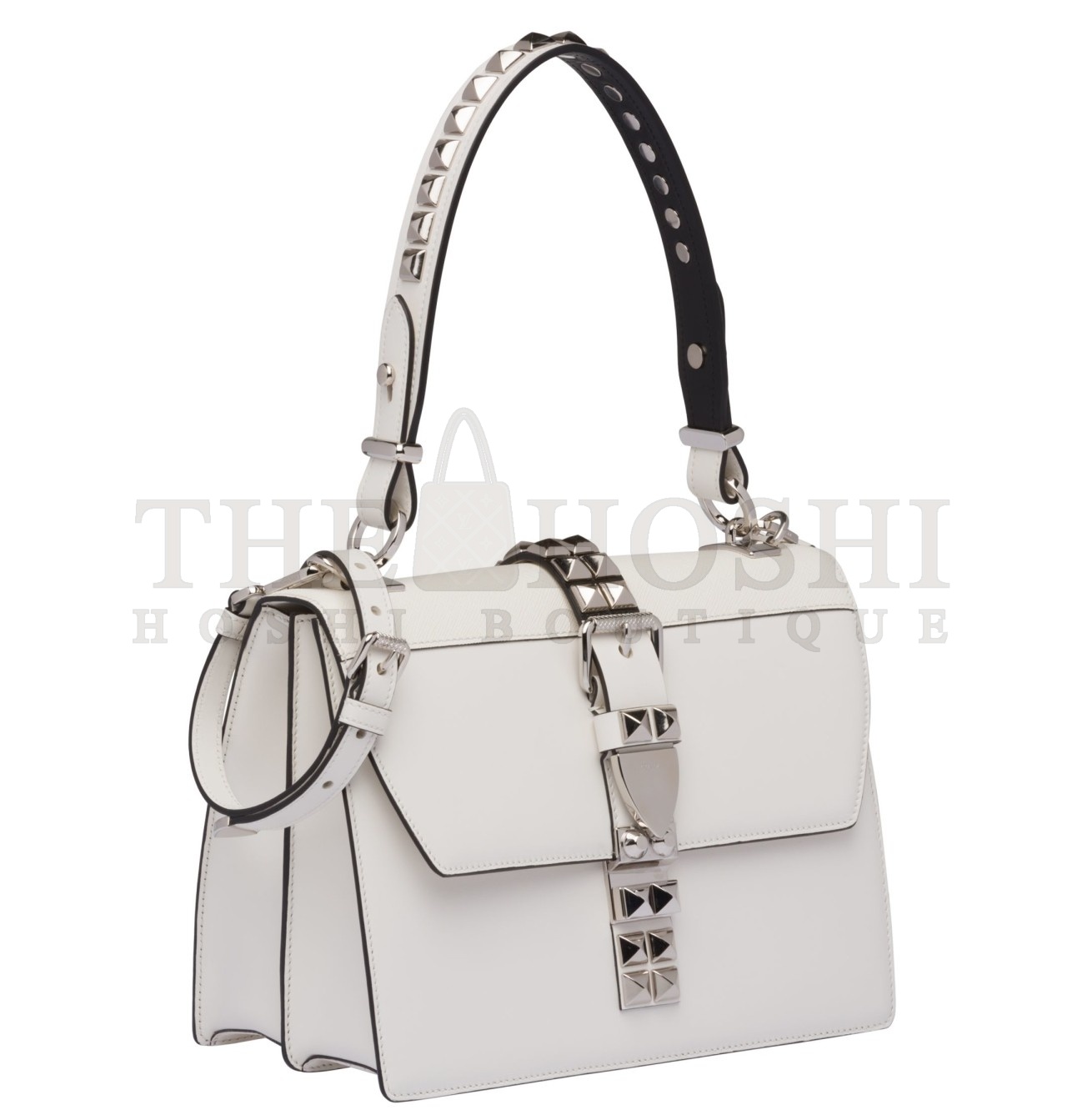 Pra*a Elektra Shoulder Bag In White Calfskin Master Quality