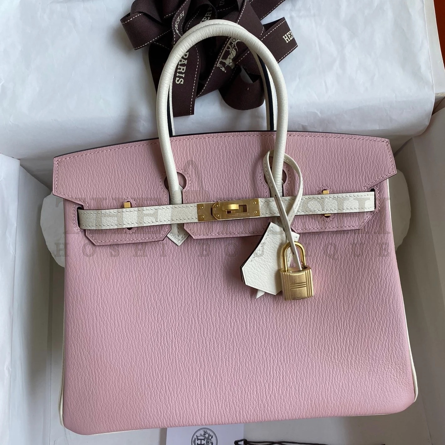 H**me5 HSS Birkin 25 Bicolor Bag in Pink and Craie Chevre Mysore Leather Master Quality