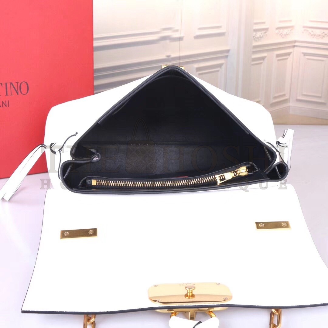 Va1e*ntin0 Medium VRing Chain Bag In White Grainy Calfskin Master Quality