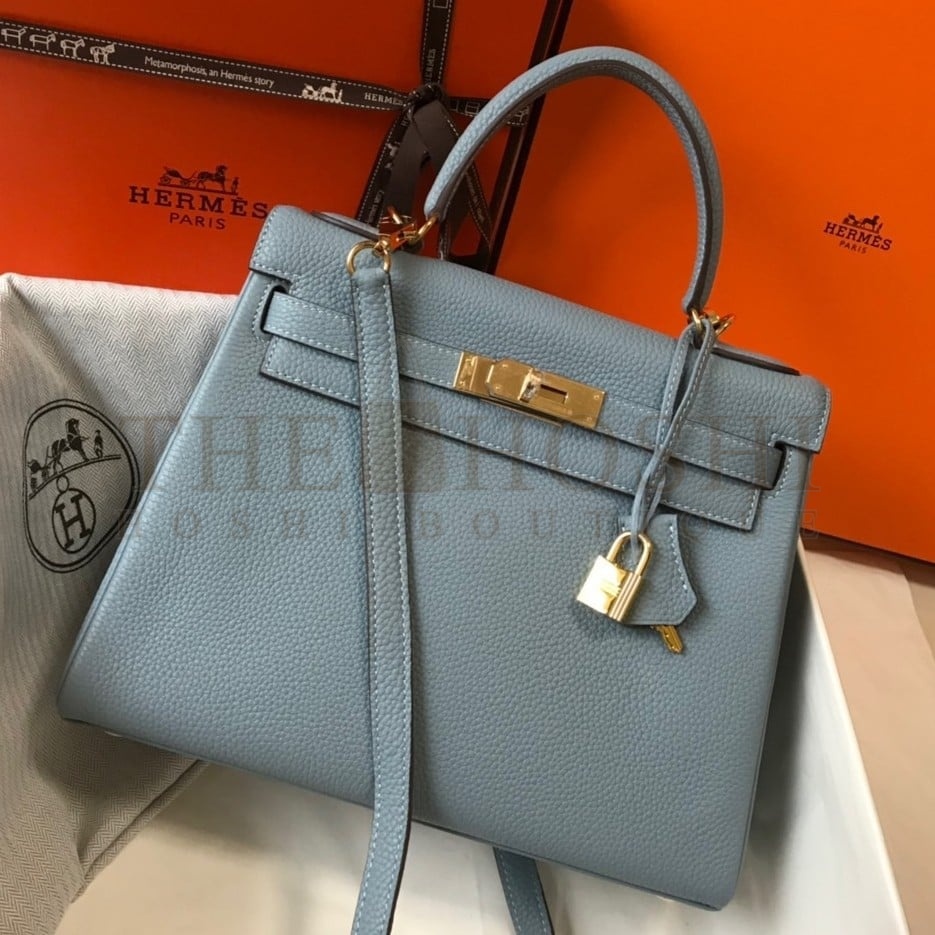 H**me5 Kelly 32cm Retourne Bag in Blue Lin Clemence Leather GHW Master Quality