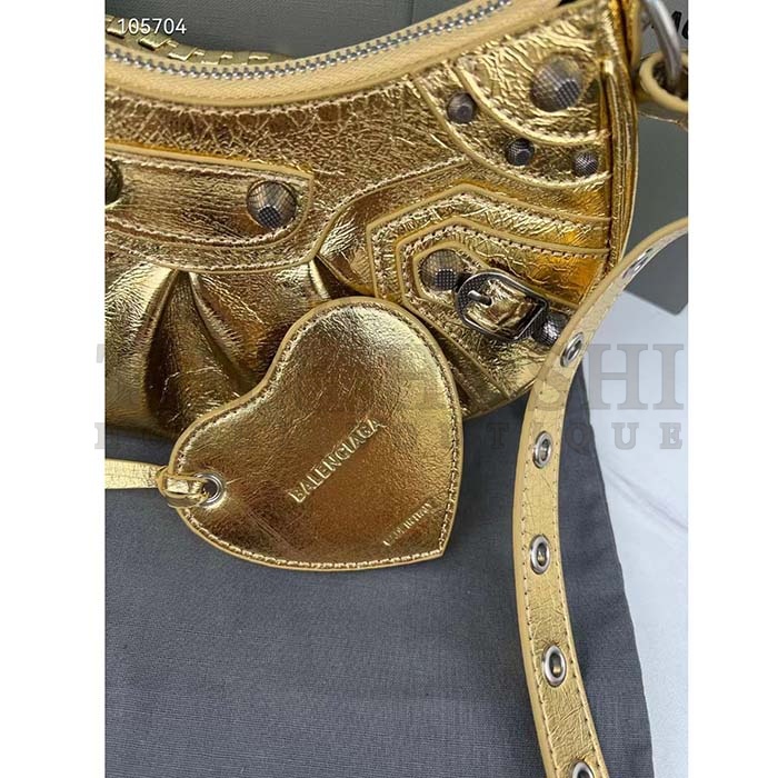 Ba1en*iaga Women Le Cagole XS Shoulder Bag Gold Metallized Arena Lambskin Master Quality