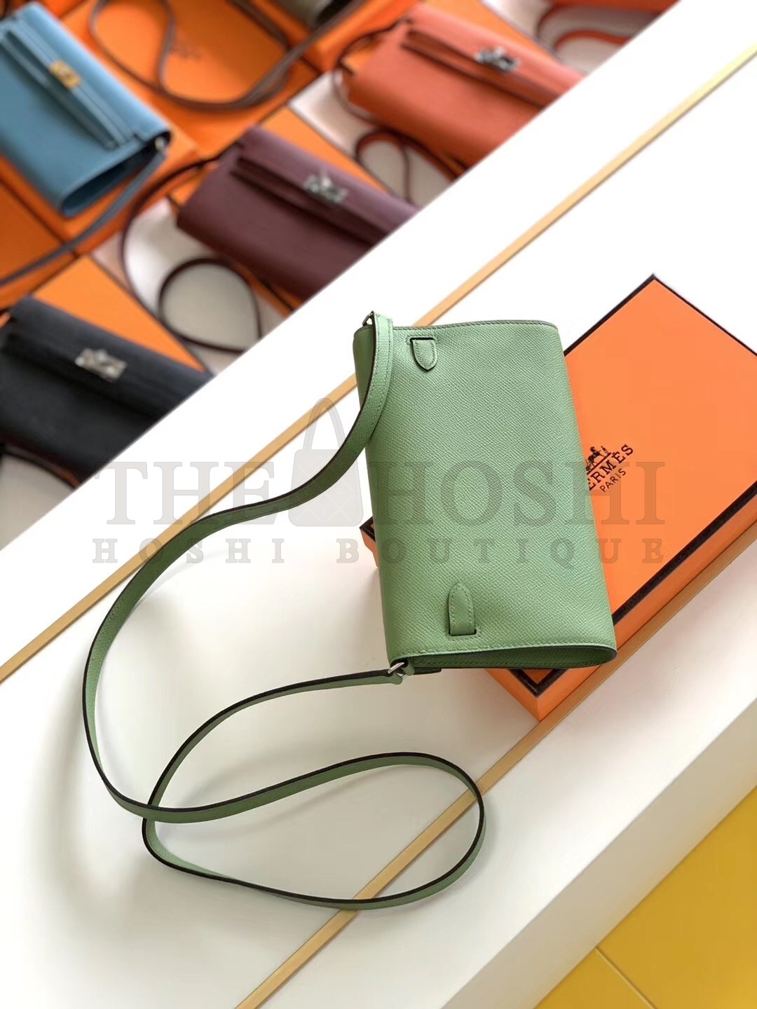 H**me5 Kelly Classique To Go Wallet In Vert Criquet Epsom Calfskin Master Quality