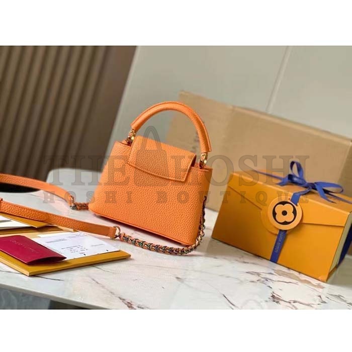 L0vis Vvtt0n LV Women Capucines Mini Handbag Ocre Orange Taurillon Cowhide Leather Master Quality