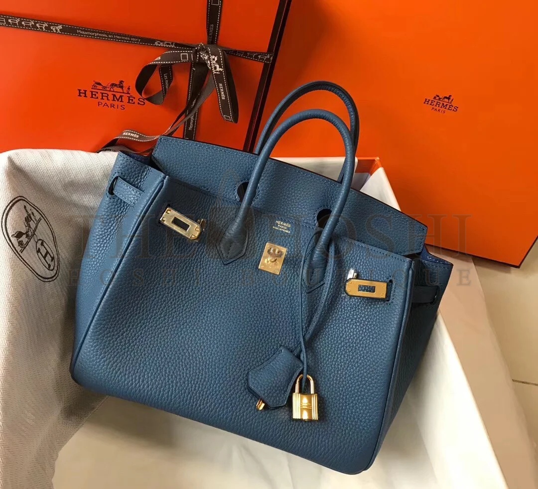 H**me5 Birkin 25 Bag In Blue Agate Clemence Leather with GHW Master Quality