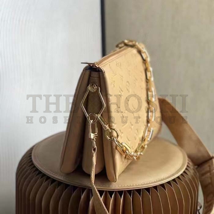 L0vis Vvtt0n LV Women Coussin PM Handbag Camel Monogram Embossed Puffy Lambskin Calfskin Leather Master Quality