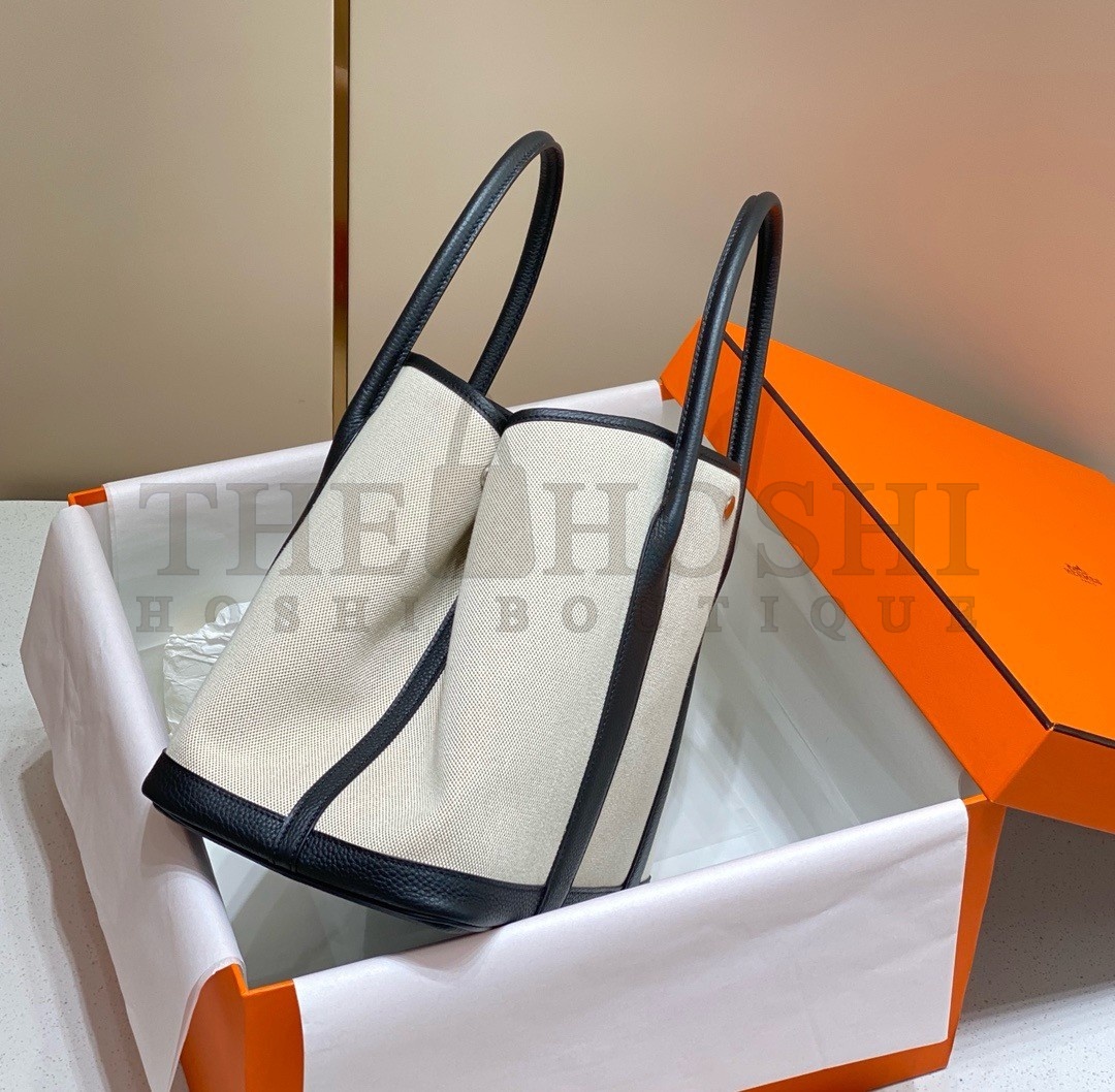 H**me5 Garden Party 36cm Bag in Toile and Black Leather Master Quality