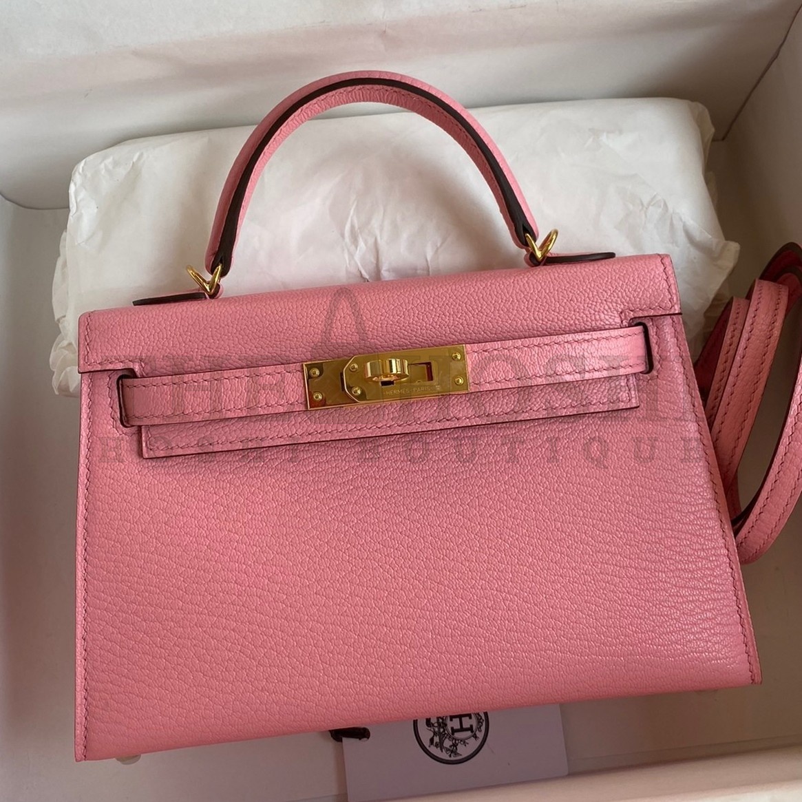 H**me5 Kelly Mini II Sellier Handmade Bag In Rose Confetti Chevre Mysore Leather Master Quality