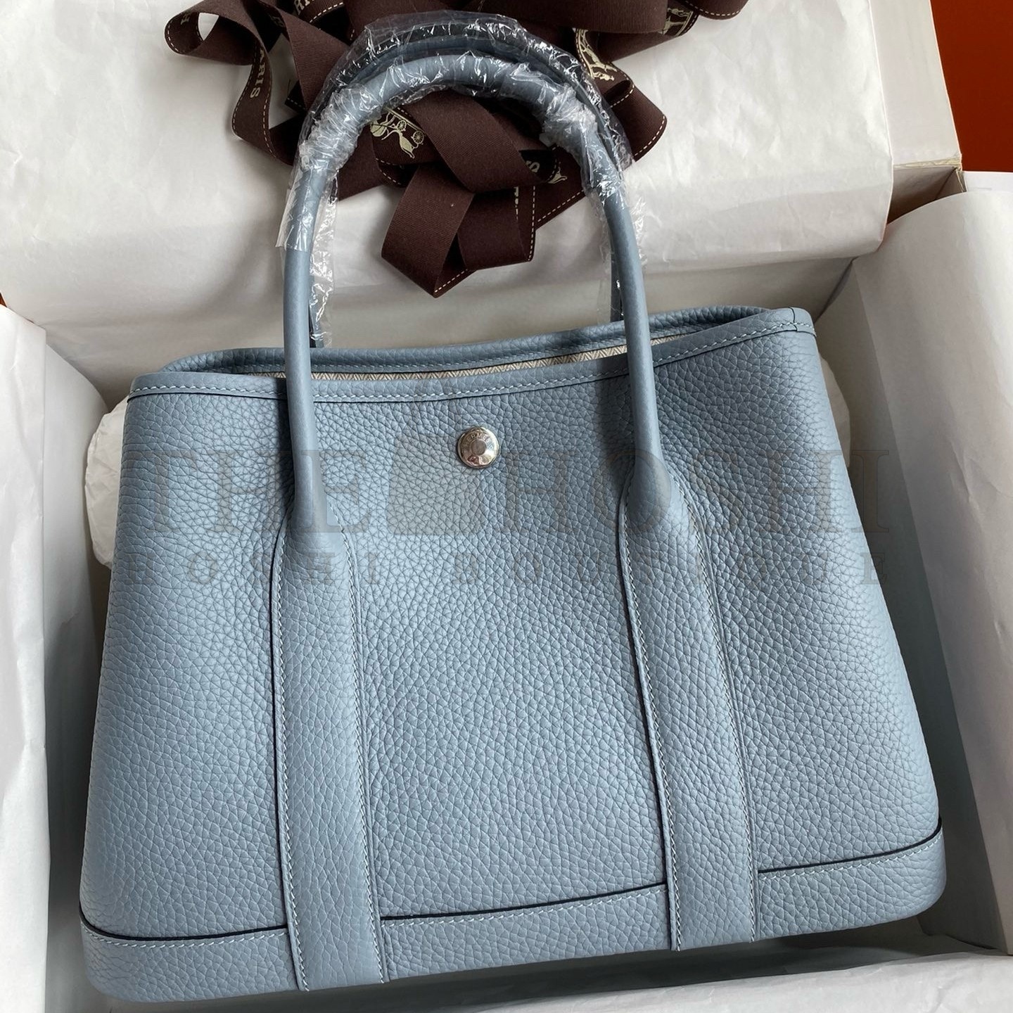 H**me5 Garden Party 30 Handmade Bag in Blue Lin Clemence Leather Master Quality