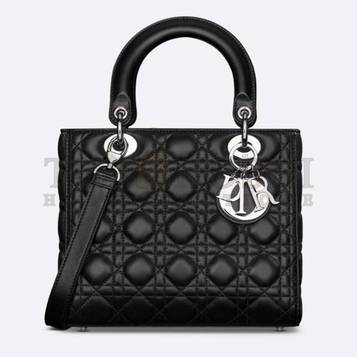 D10r Women CD Medium Lady D10r Bag Black Cannage Lambskin Silver Master Quality