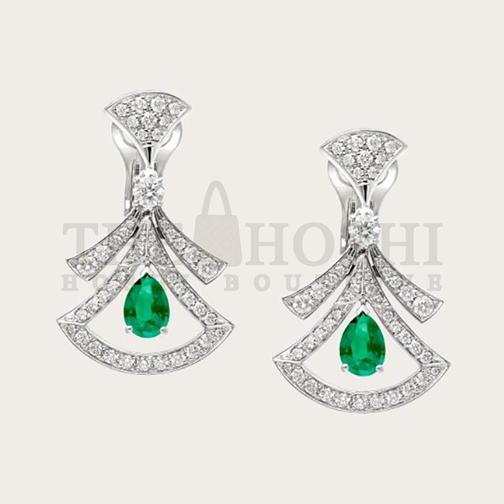 Bv1g*ai Women Divas Dream 18 KT White Gold Openwork Earrings Master Quality