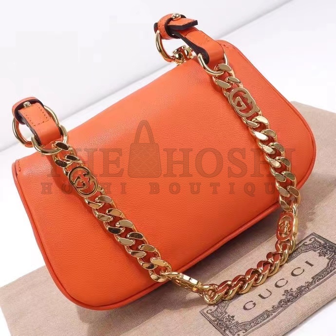 Gvc*1 Women GG Blondie Mini Shoulder Bag Orange Leather Round Interlocking G Chain Master Quality