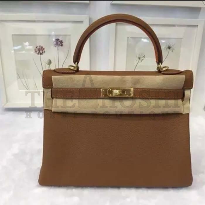 H**me5 Women Mini Kelly 20 Bag in Togo Leather with Gold Hardware-Brown Master Quality
