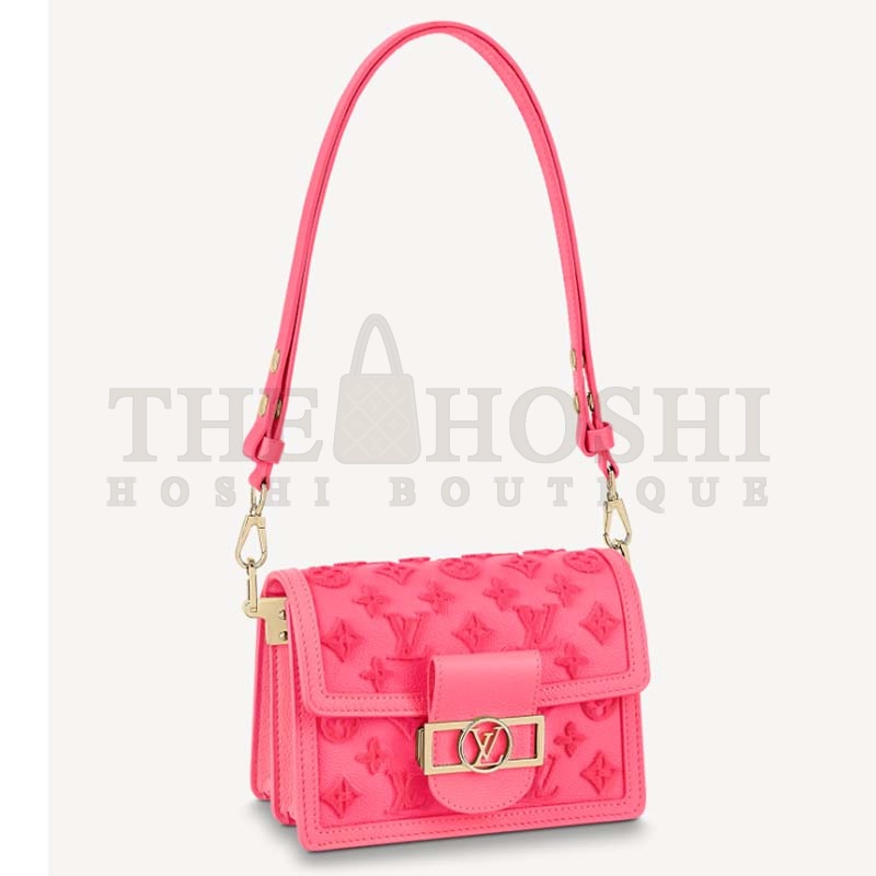 L0vis Vvtt0n LV Women Mini Dauphine Handbag Fluo Pink Tufted Grained Calfskin Leather Master Quality