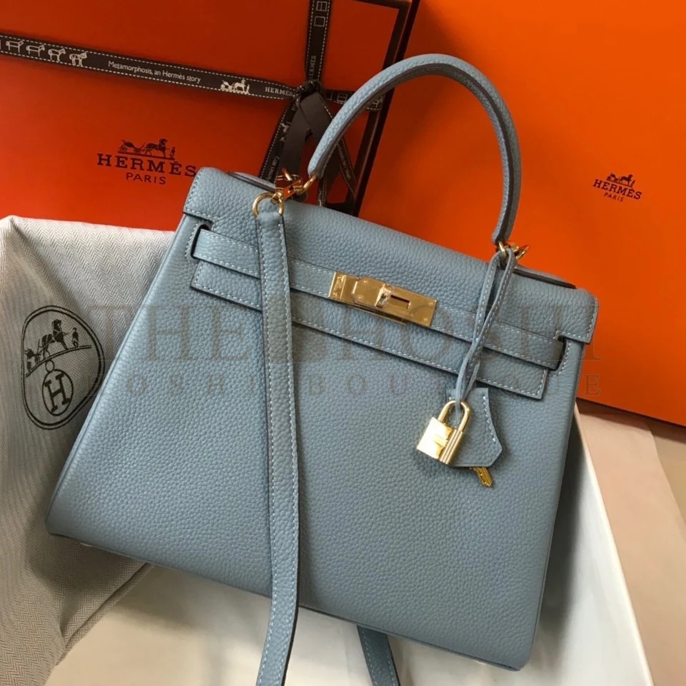 H**me5 Kelly 28cm Retourne Bag in Blue Lin Clemence Leather GHW Master Quality