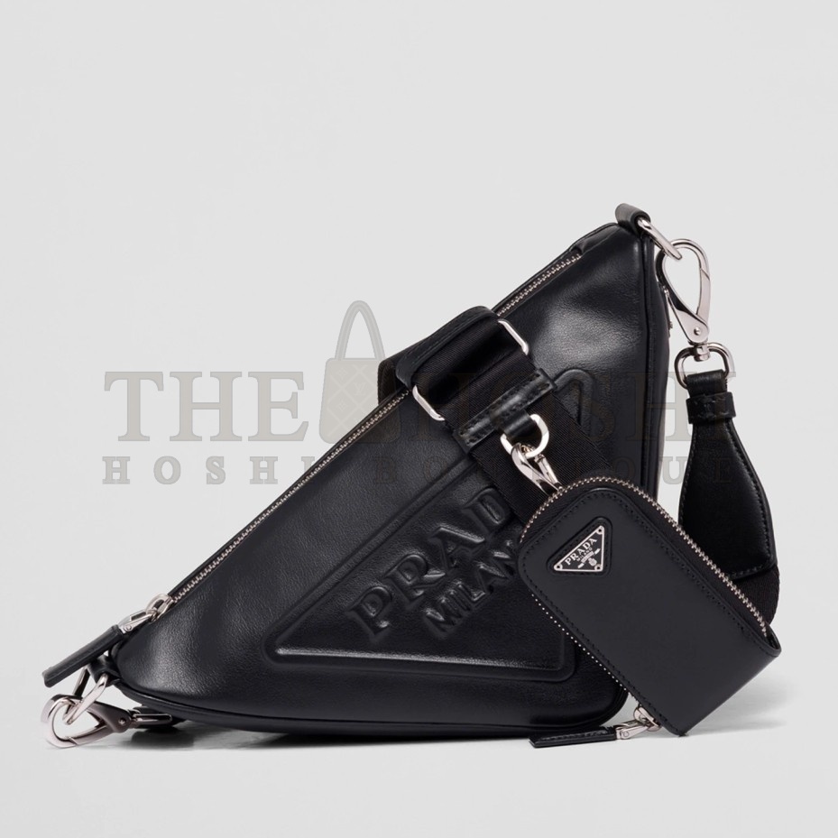 Pra*a Triangle Shoulder Bag In Black Leather Master Quality