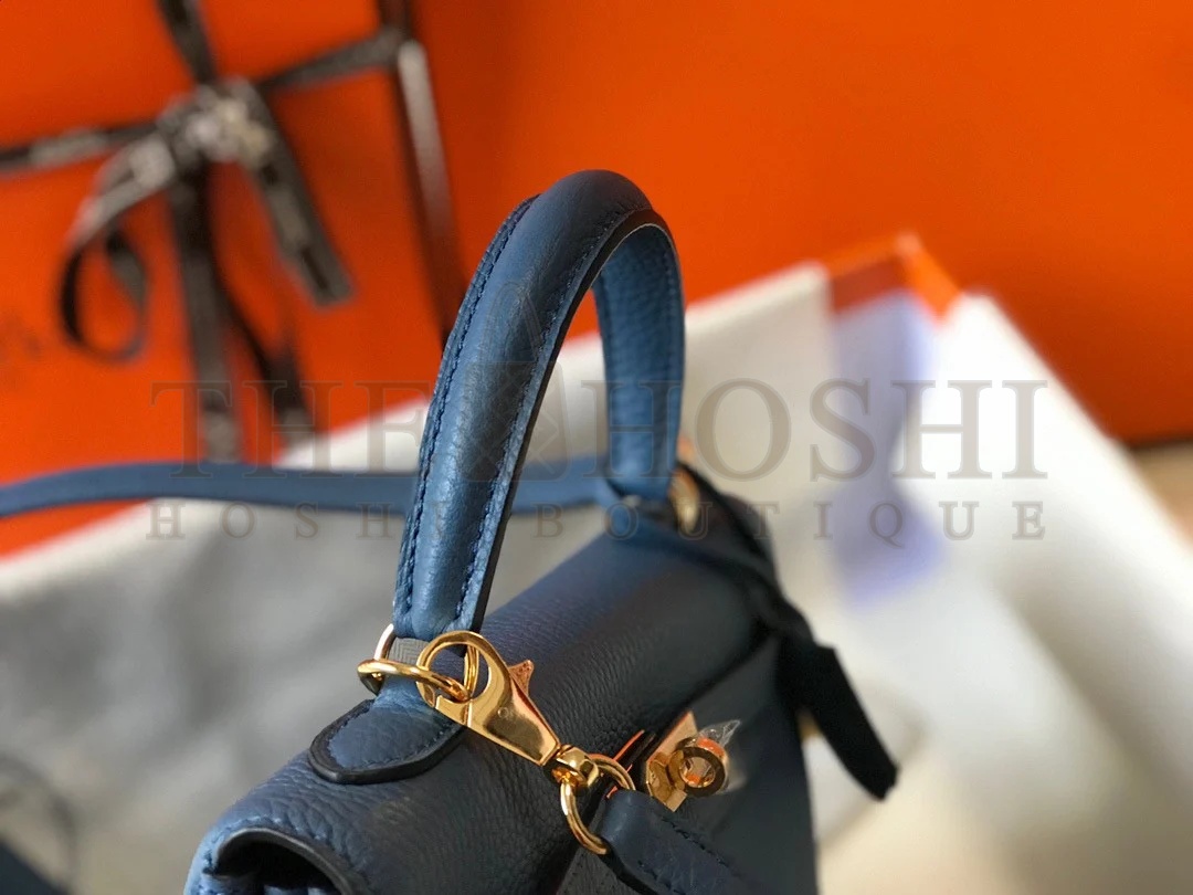 H**me5 Kelly 25cm Retourne Bag in Blue Agate Clemence Leather GHW Master Quality