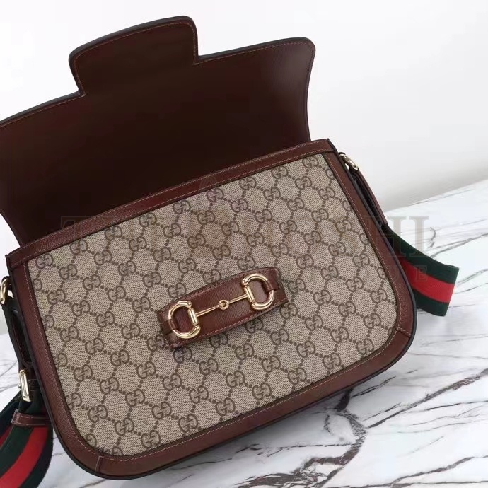 Gvc*1 Unisex Gvc*1 Horsebit 1955 Crossbody Bag Beige Ebony GG Svp*me Canvas Brown Leather Master Quality