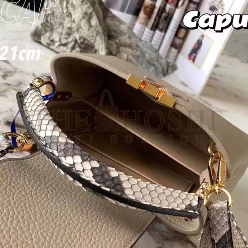 L0vis Vvtt0n LV Women Capucines Mini Handbag Galet Gray Taurillon Python Leather Master Quality