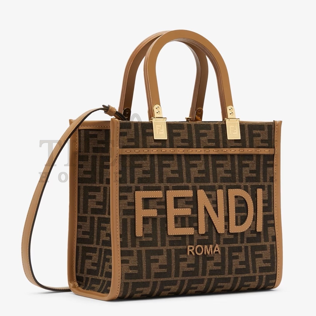 F**di Sunshine Small Tote Bag in Brown FF Jacquard Fabric Master Quality