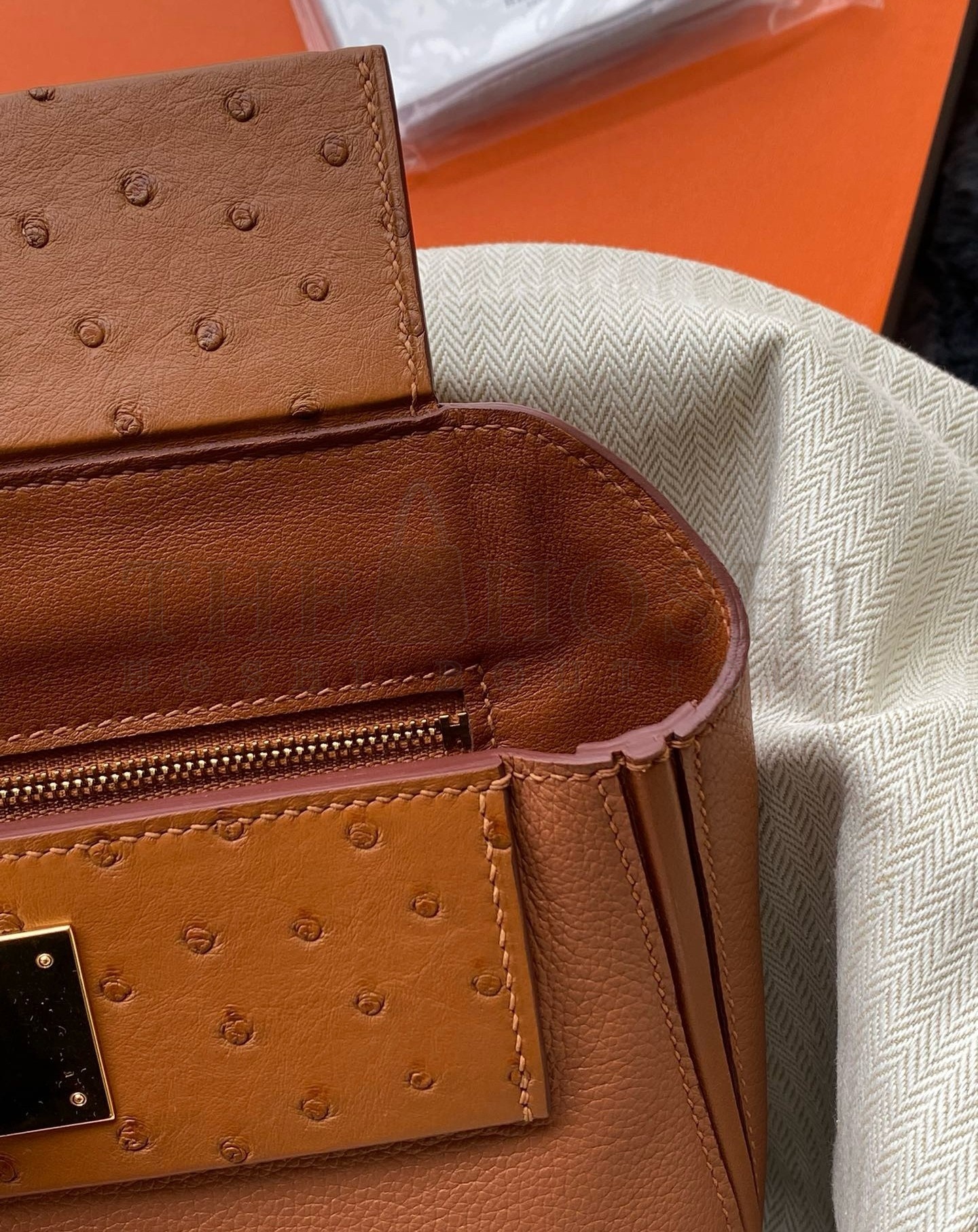 H**me5 24/24 Mini 21 Touch Bag in Gold Evercolor and Ostrich Leather Master Quality