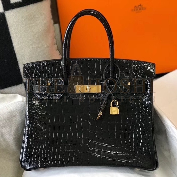 H**me5 Birkin 30cm Bag In Black Embossed Crocodile Leather Master Quality