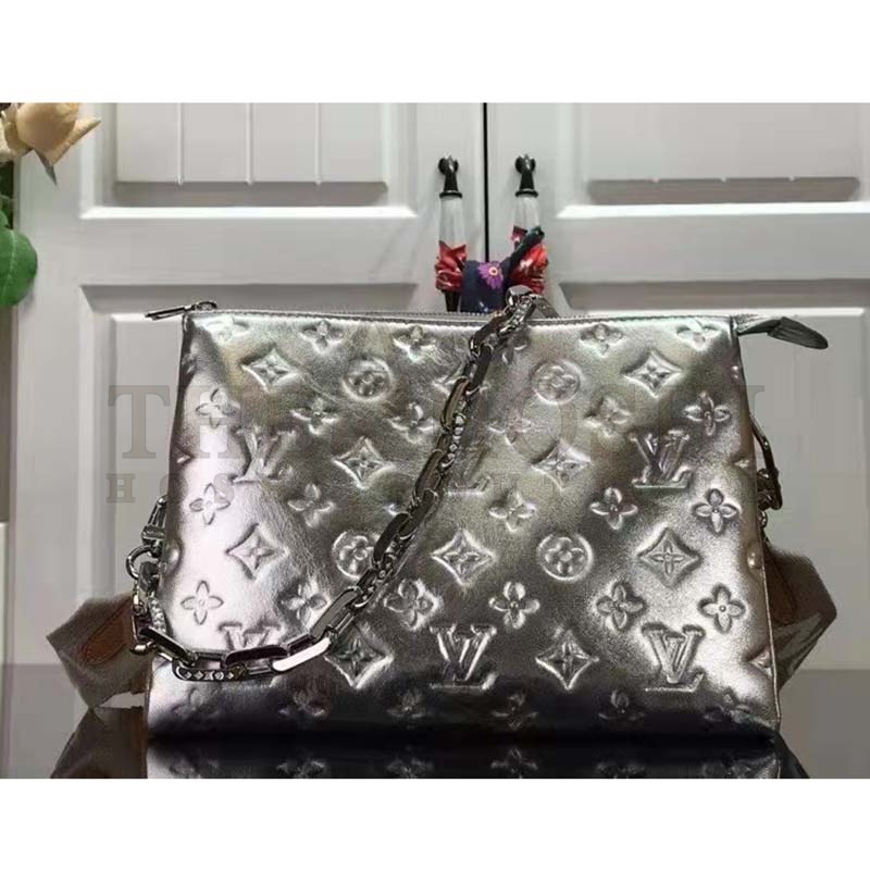 L0vis Vvtt0n LV Women Coussin BB Handbag Silver Monogram Embossed Puffy Lambskin Master Quality