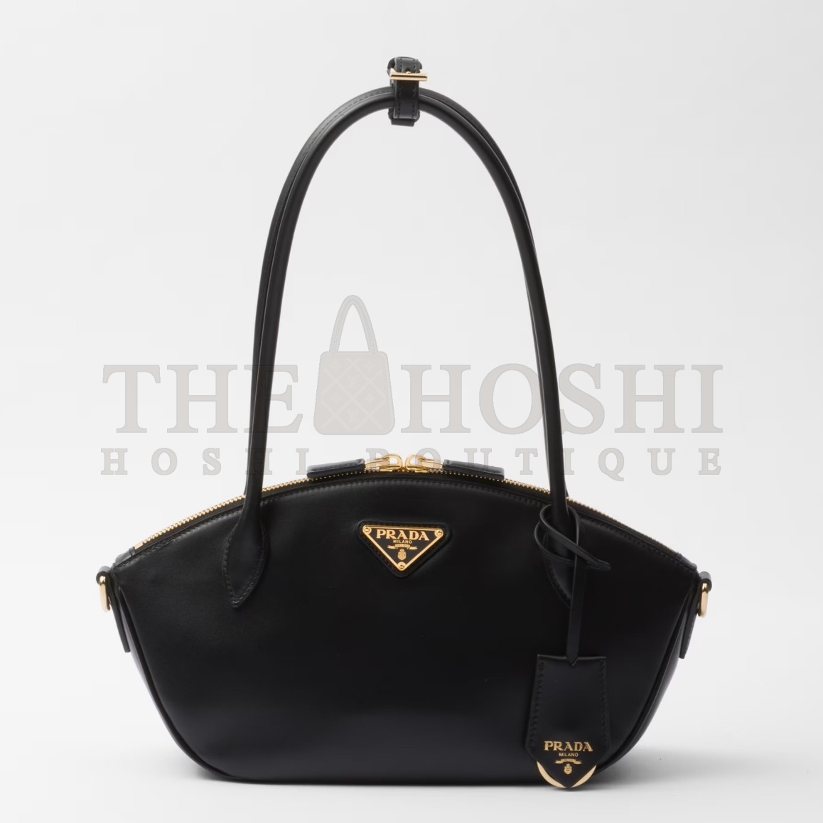 Pra*a Shoulder Bag with Double Zipper in Black Calfskin Master Quality
