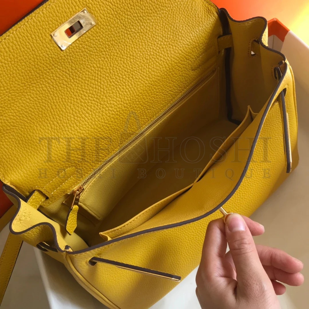 H**me5 Kelly 28cm Retourne Bag in Yellow Clemence Leather GHW Master Quality