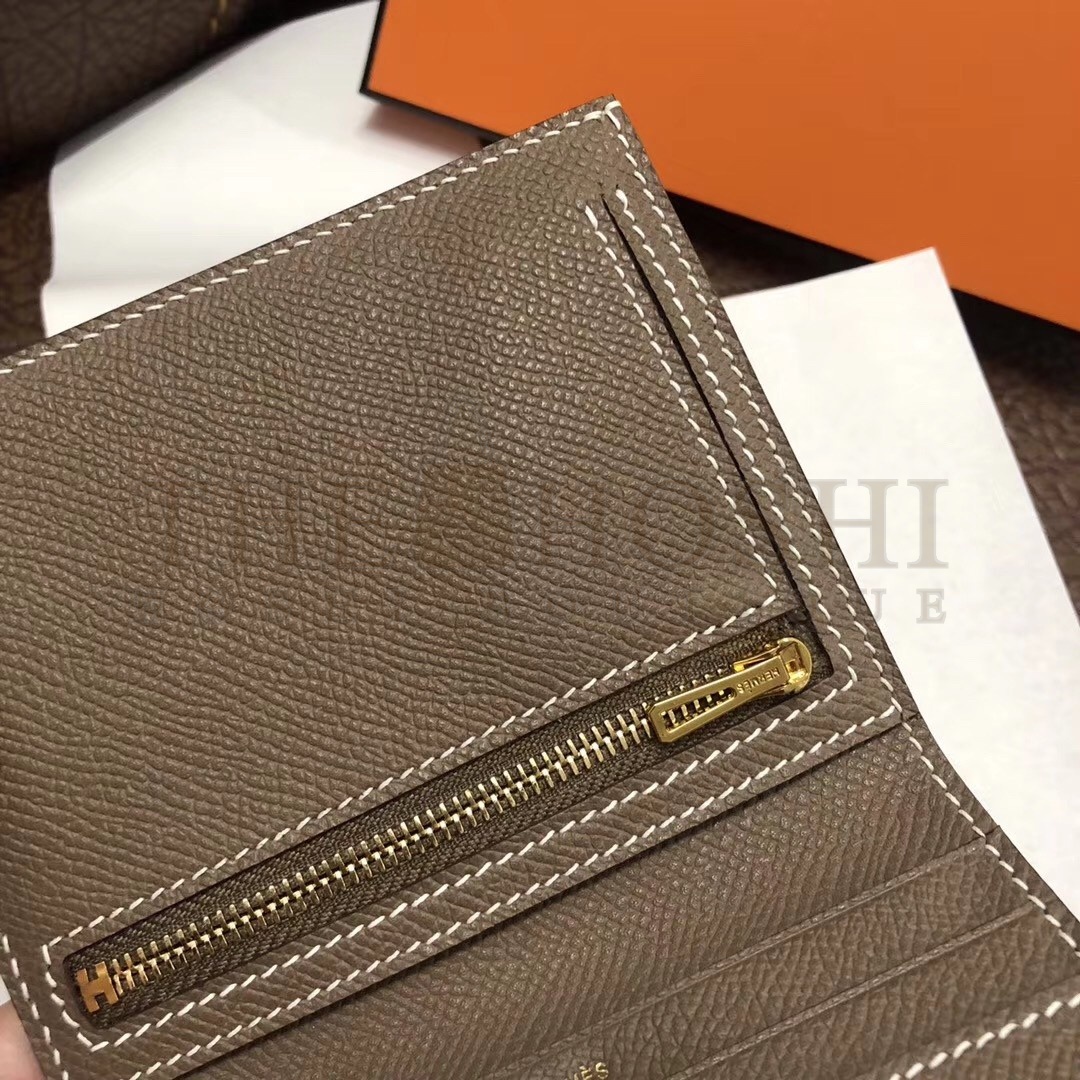 H**me5 Bearn Compact Wallet In Taupe Grey Epsom Leather Master Quality