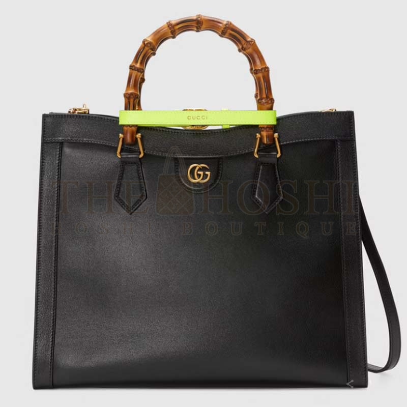Gvc*1 Women Gvc*1 Diana Medium Tote Bag Double G Black Leather Bamboo Handles Master Quality